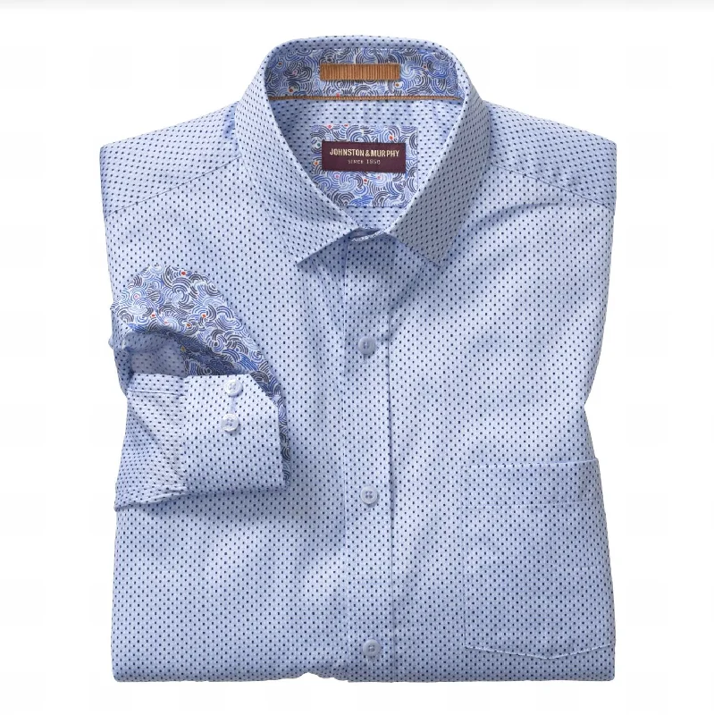 Super Sale Printed Cotton Shirt In Sky Triangle Dot