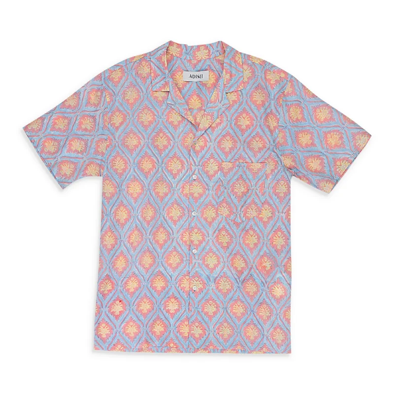 Weekend Discounts to Delight SAWSANAS SHORT SLEEVE BLUE PINK BUTTON-DOWN SHIRT
