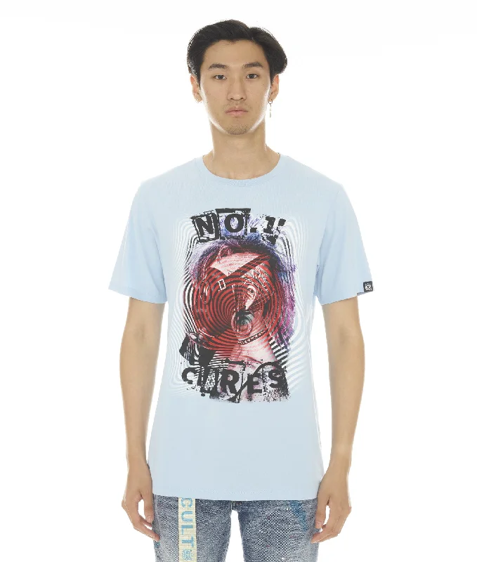 Steals and Deals SHORT SLEEVE CREW NECK TEE "NO1 CARES" IN BABY BLUE
