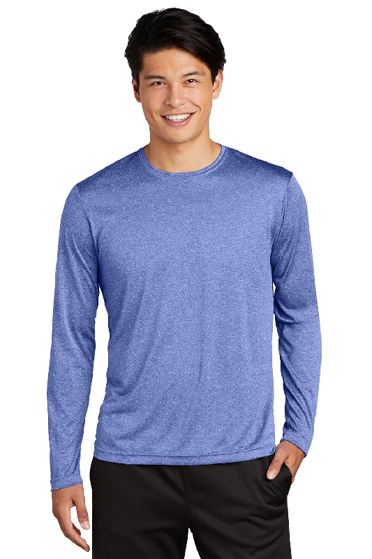 Quick Deals Sport-Tek Mens Contender Heather Moisture Wicking Long Sleeve Crewneck T-Shirt - Heather True Royal Blue Quick Deals Sport-Tek Mens Contender Heather Moisture Wicking Long Sleeve Crewneck T-Shirt - Heather True Royal Blue