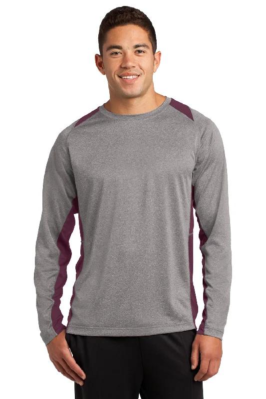 Bargain Alert Sport-Tek Mens Contender Heather Moisture Wicking Long Sleeve Crewneck T-Shirt - Heather Vintage Grey/Maroon - Closeout Bargain Alert Sport-Tek Mens Contender Heather Moisture Wicking Long Sleeve Crewneck T-Shirt - Heather Vintage Grey/Maroon - Closeout