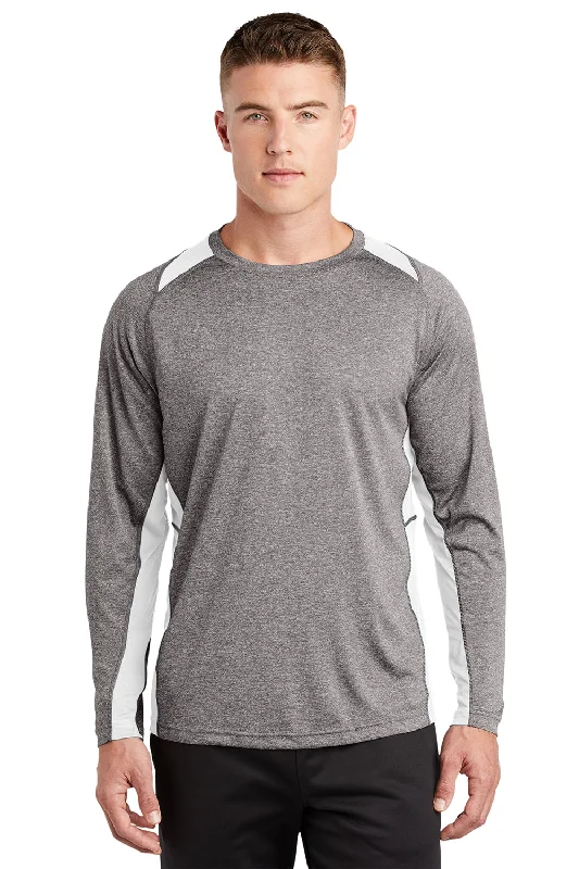 Must-Have Deals Sport-Tek Mens Contender Heather Moisture Wicking Long Sleeve Crewneck T-Shirt - Heather Vintage Grey/White Must-Have Deals Sport-Tek Mens Contender Heather Moisture Wicking Long Sleeve Crewneck T-Shirt - Heather Vintage Grey/White
