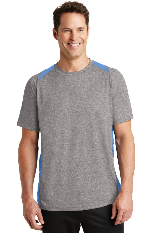 Take Action Sport-Tek Mens Contender Heather Moisture Wicking Short Sleeve Crewneck T-Shirt - Heather Vintage Grey/Carolina Blue - Closeout