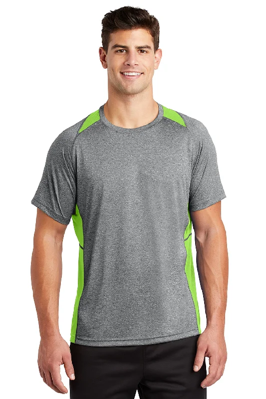 One-Day Only Sport-Tek Mens Contender Heather Moisture Wicking Short Sleeve Crewneck T-Shirt - Heather Vintage Grey/Lime Shock Green One-Day Only Sport-Tek Mens Contender Heather Moisture Wicking Short Sleeve Crewneck T-Shirt - Heather Vintage Grey/Lime Shock Green