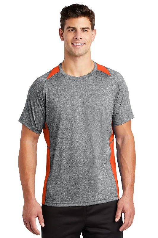 Massive Savings Sport-Tek Mens Contender Heather Moisture Wicking Short Sleeve Crewneck T-Shirt - Heather Vintage Grey/Deep Orange Massive Savings Sport-Tek Mens Contender Heather Moisture Wicking Short Sleeve Crewneck T-Shirt - Heather Vintage Grey/Deep Orange
