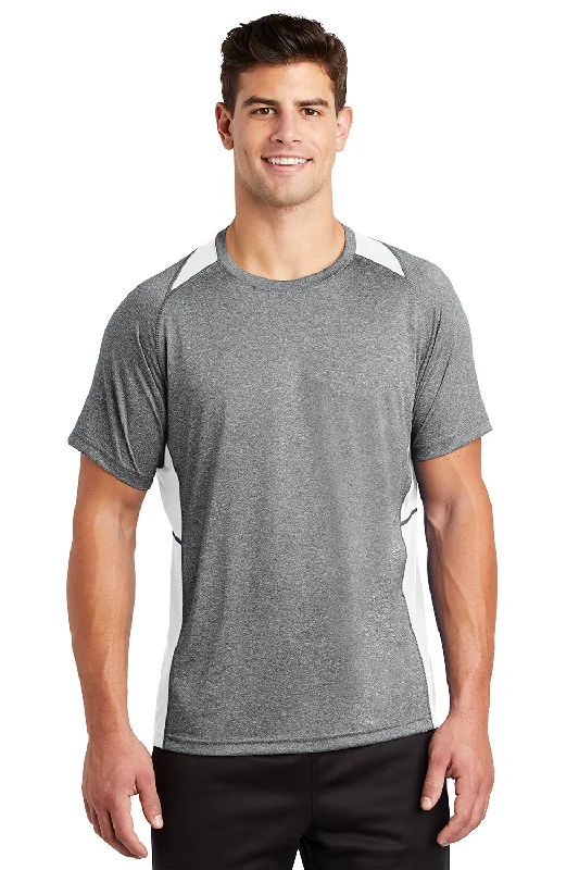 Clearance Sale Sport-Tek Mens Contender Heather Moisture Wicking Short Sleeve Crewneck T-Shirt - Heather Vintage Grey/White Clearance Sale Sport-Tek Mens Contender Heather Moisture Wicking Short Sleeve Crewneck T-Shirt - Heather Vintage Grey/White