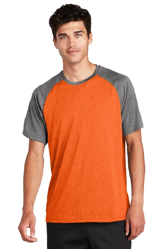 Huge Savings Sport-Tek Mens Contender Heather Moisture Wicking Short Sleeve Crewneck T-Shirt - Heather Deep Orange/Heather Graphite Grey Huge Savings Sport-Tek Mens Contender Heather Moisture Wicking Short Sleeve Crewneck T-Shirt - Heather Deep Orange/Heather Graphite Grey