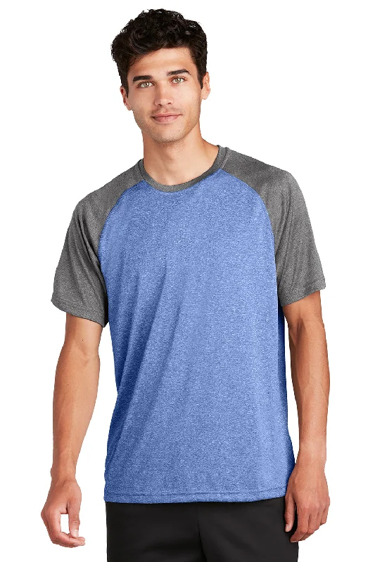 Discount Mania Sport-Tek Mens Contender Heather Moisture Wicking Short Sleeve Crewneck T-Shirt - Heather True Royal Blue/Heather Graphite Grey Discount Mania Sport-Tek Mens Contender Heather Moisture Wicking Short Sleeve Crewneck T-Shirt - Heather True Royal Blue/Heather Graphite Grey