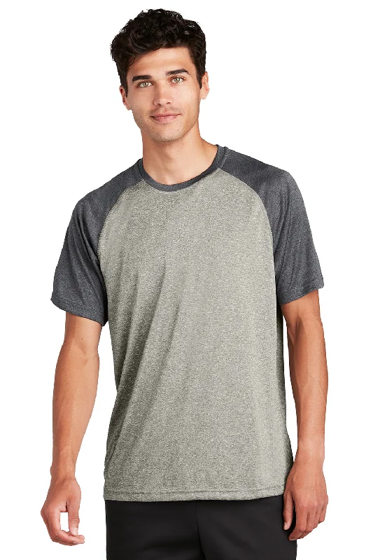 Clearance Items Sport-Tek Mens Contender Heather Moisture Wicking Short Sleeve Crewneck T-Shirt - Heather Vintage Grey/Heather Graphite Grey