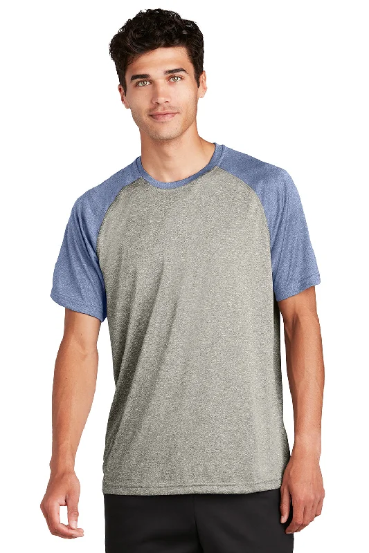 Can't Be Beat Sport-Tek Mens Contender Heather Moisture Wicking Short Sleeve Crewneck T-Shirt - Heather Vintage Grey/Heather True Navy Blue