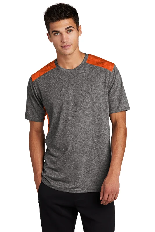 Best Seller Sport-Tek Mens Draft Moisture Wicking Short Sleeve Crewneck T-Shirt - Heather Dark Grey/Deep Orange Best Seller Sport-Tek Mens Draft Moisture Wicking Short Sleeve Crewneck T-Shirt - Heather Dark Grey/Deep Orange