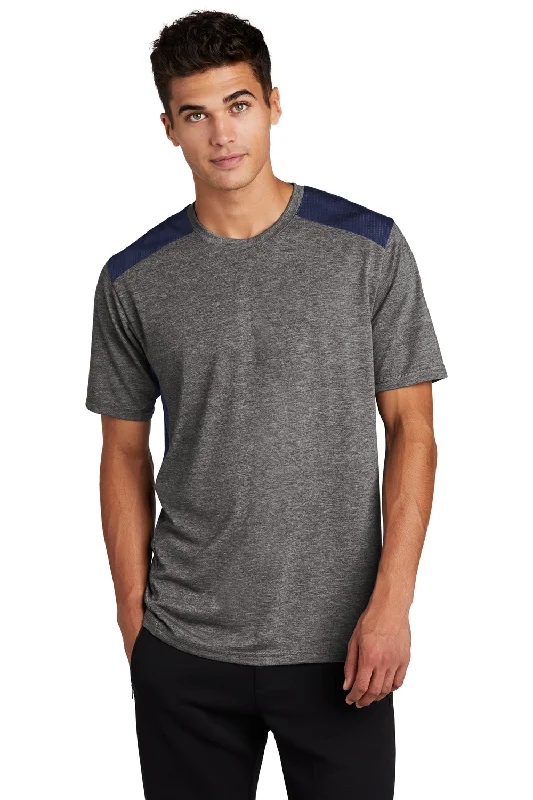 Clearance Sale Sport-Tek Mens Draft Moisture Wicking Short Sleeve Crewneck T-Shirt - Heather Dark Grey/True Navy Blue Clearance Sale Sport-Tek Mens Draft Moisture Wicking Short Sleeve Crewneck T-Shirt - Heather Dark Grey/True Navy Blue