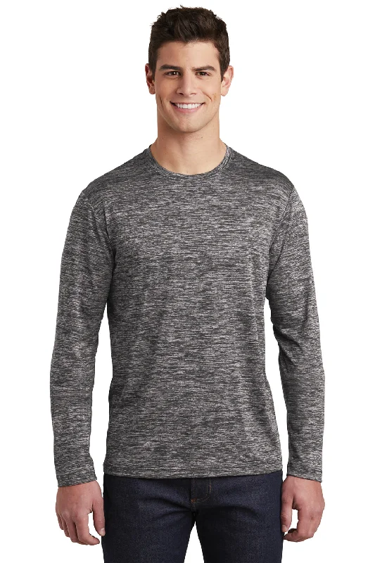 Special Discount Sport-Tek Mens Electric Heather Moisture Wicking Long Sleeve Crewneck T-Shirt - Black Electric Special Discount Sport-Tek Mens Electric Heather Moisture Wicking Long Sleeve Crewneck T-Shirt - Black Electric