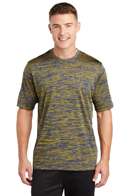Quick Sale Sport-Tek Mens Electric Heather Moisture Wicking Short Sleeve Crewneck T-Shirt - Royal Blue/Gold Electric - Closeout Quick Sale Sport-Tek Mens Electric Heather Moisture Wicking Short Sleeve Crewneck T-Shirt - Royal Blue/Gold Electric - Closeout
