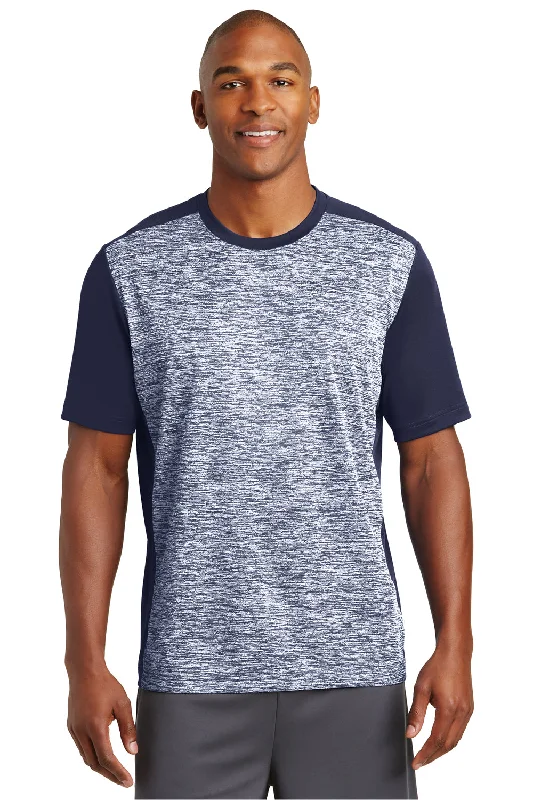 Overstock Sport-Tek Mens Electric Heather Moisture Wicking Short Sleeve Crewneck T-Shirt - True Navy Blue Electric/True Navy Blue - Closeout Overstock Sport-Tek Mens Electric Heather Moisture Wicking Short Sleeve Crewneck T-Shirt - True Navy Blue Electric/True Navy Blue - Closeout