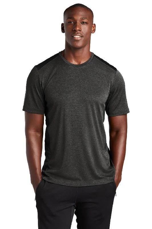 Daily Deals Sport-Tek Mens Endeavor Moisture Wicking Short Sleeve Crewneck T-Shirt - Heather Black/Black Daily Deals Sport-Tek Mens Endeavor Moisture Wicking Short Sleeve Crewneck T-Shirt - Heather Black/Black