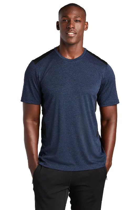 Buy Now Sport-Tek Mens Endeavor Moisture Wicking Short Sleeve Crewneck T-Shirt - Heather Dark Royal Blue/Black Buy Now Sport-Tek Mens Endeavor Moisture Wicking Short Sleeve Crewneck T-Shirt - Heather Dark Royal Blue/Black