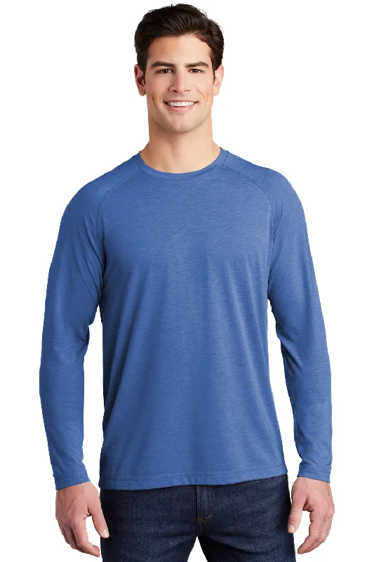 Clearance Event Sport-Tek Mens Moisture Wicking Long Sleeve Crewneck T-Shirt - Heather True Royal Blue Clearance Event Sport-Tek Mens Moisture Wicking Long Sleeve Crewneck T-Shirt - Heather True Royal Blue