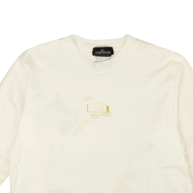 Price Drop Stone Island Cotton Graphic Print Long Sleeve T-Shirt - White