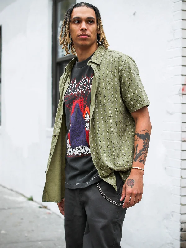 Super Discount Stone Mash Short Sleeve Shirt - Thyme Green