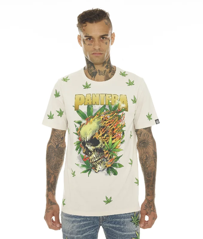 Super Bargain T-SHIRT SHORT SLEEVE CREW NECK TEE "PANTERA 420" IN CREAM