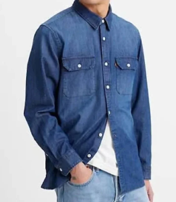 Grand Opening Sale The Jackson Worker Overshirt In Worn Indigo Dark Wash