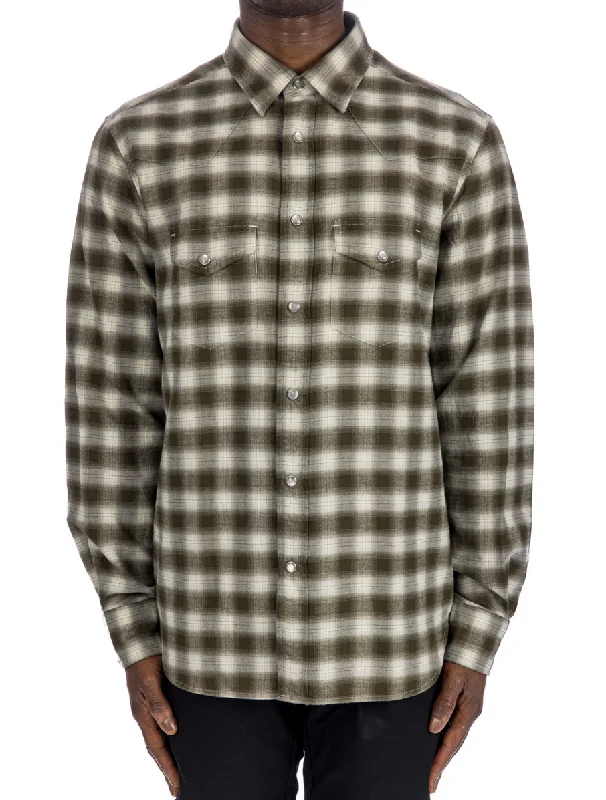 Limited Stock Tom Ford Mens Grand Check Western Shirt in Green