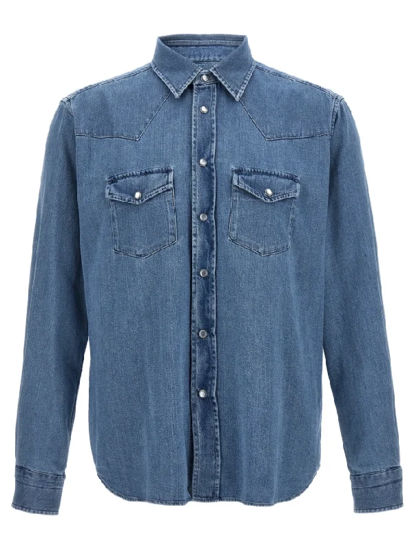The Best Prices Tom Ford Mens Twill Western Shirt in Denim Blue