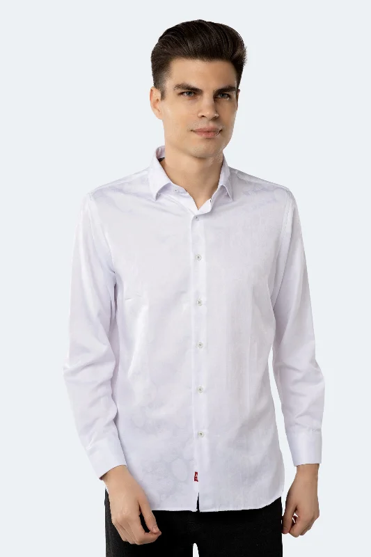 Cash Savings White on White Jacquard Skulls Shirt