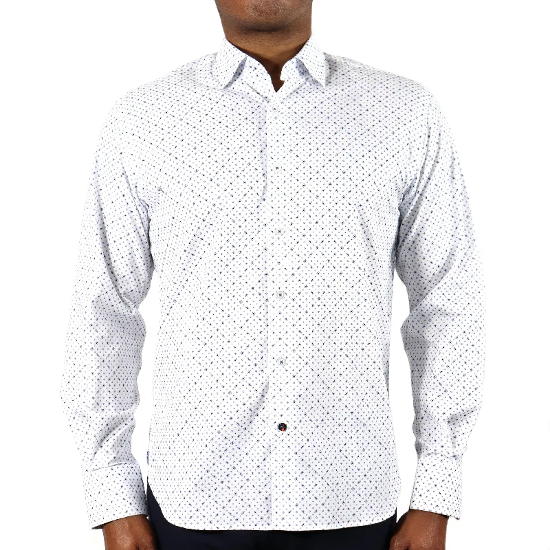 Bargain Alert White with Blue Squares & Ovals